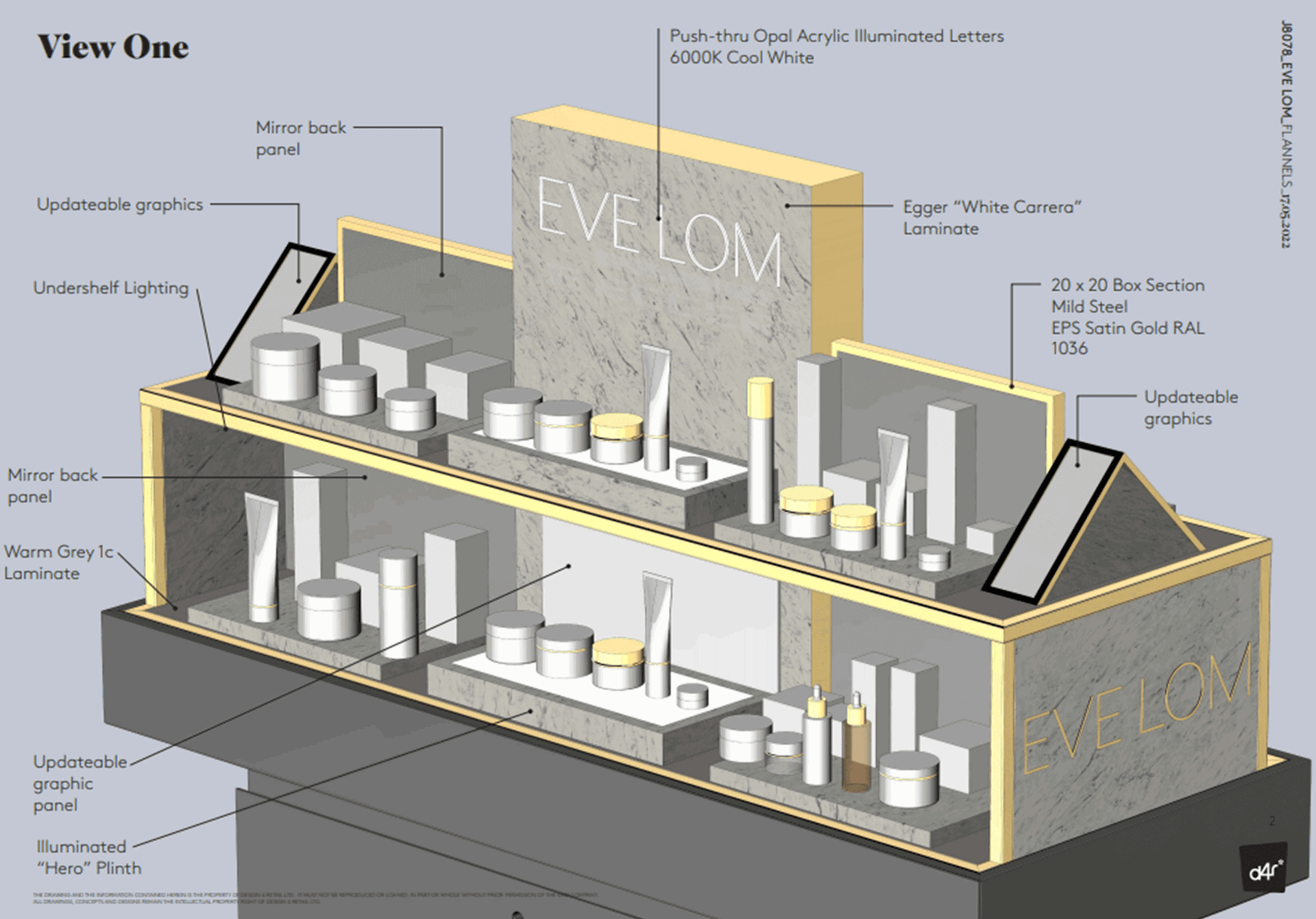 Retail Design - shopping counter - luxury skincare brand, EVE LOM